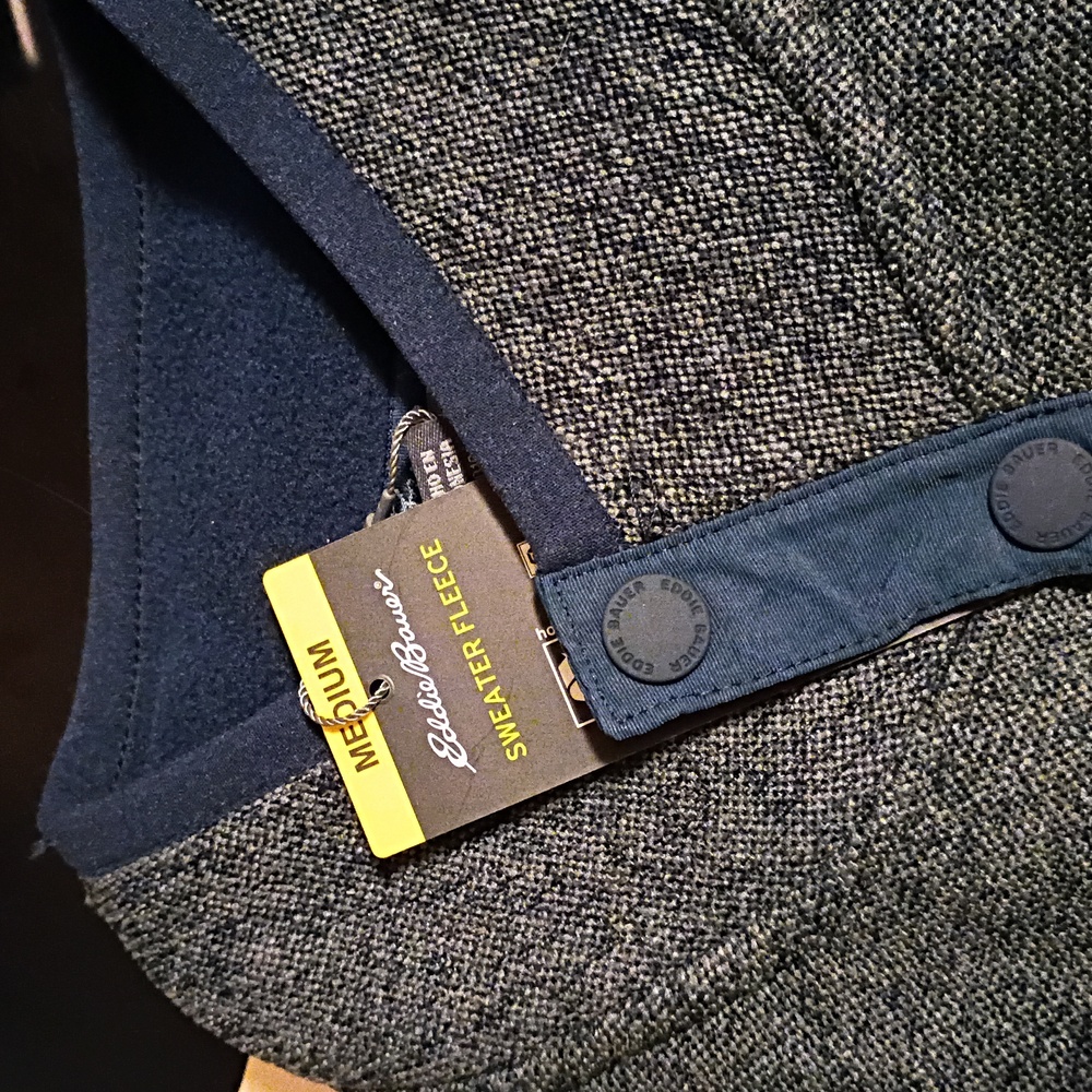 Eddie Bauer Sweater Fleece Men's Medium Pullover Heather Navy- NEW With Tags - Picture 3 of 7